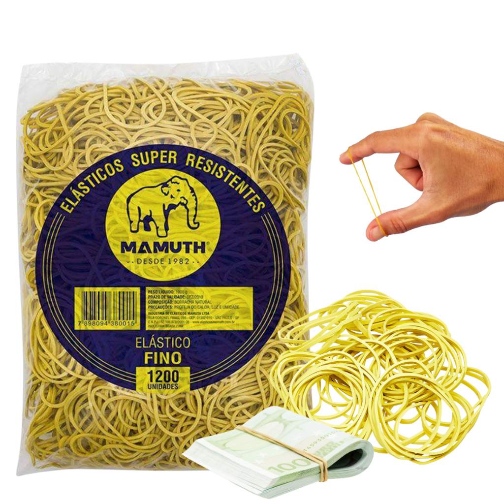 Elastico De Dinheiro Borracha Mamuth Amarelo 1kg - Resistente e Macio, Ideal para Organização em Oferta na Shopee