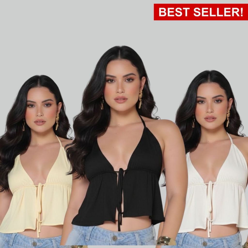 Blusa Feminina Bata Boho Cortininha Regatinha  em  ViscolaycraPremium  Moda boho chic  Amarração Frontal costa nua TOP 1