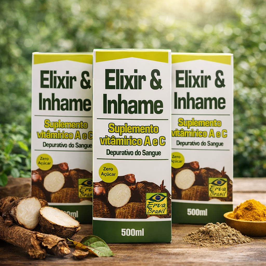 Kit 3 cha Elixir_de Inhame 500ml Suplemento Vitamínico A e C Zero Açúcar