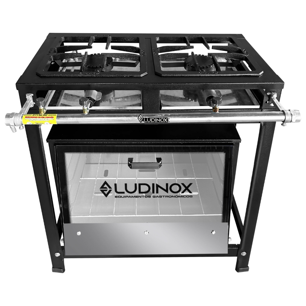 Fogão Industrial 2 bocas Com Forno De 60 Litros Porta Vidro À Gás Alta Pressão Oferta