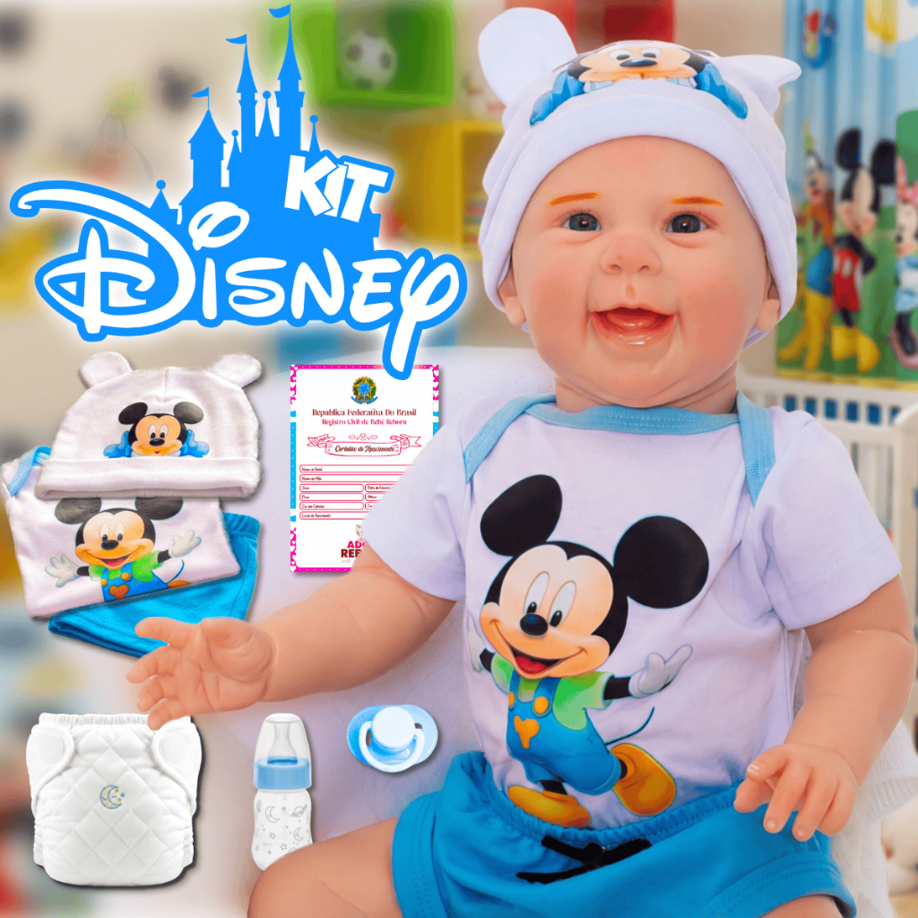 Boneco Bebê Reborn Menino Mickey Original Realista de Silicone Pode Dar Banho em Oferta na Shopee