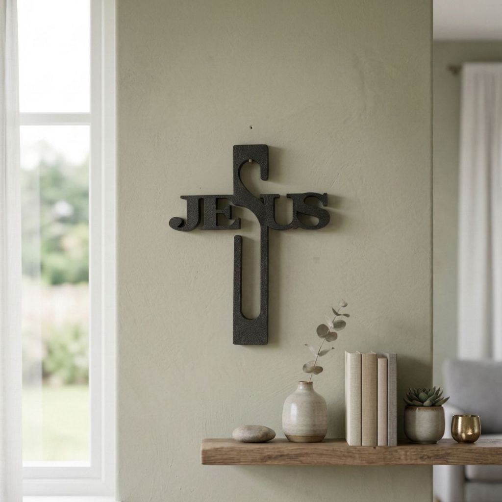 Cruz Decorativa Jesus de Parede Letreiro para parede Escritório Sala Quarto