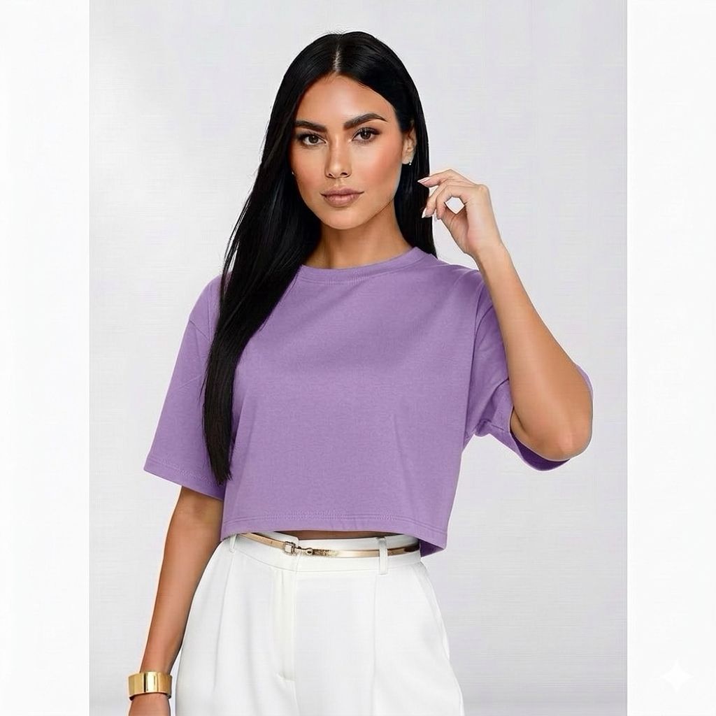 Cropped Camiseta Oversized Básica Algodão Academia
