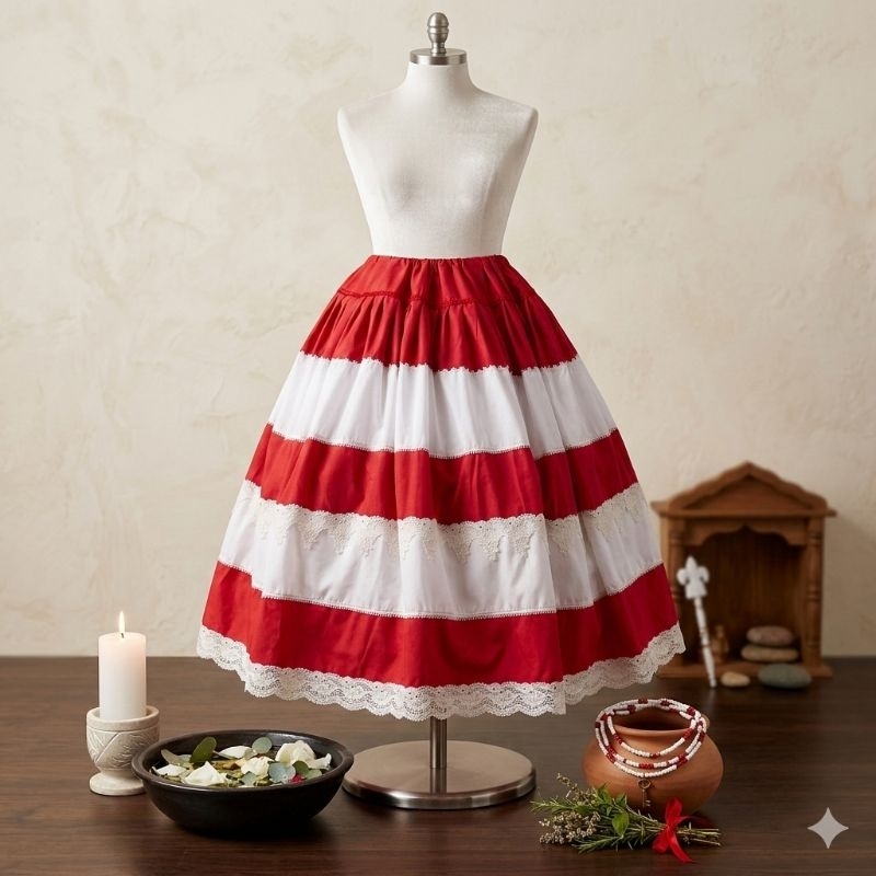 Conjunto Saia e Ojá PEÇA ÚNICA, OGUM,MALANDRA 3 m de roda ,92 cm altura UMBANDA/CANDOMBLÉ