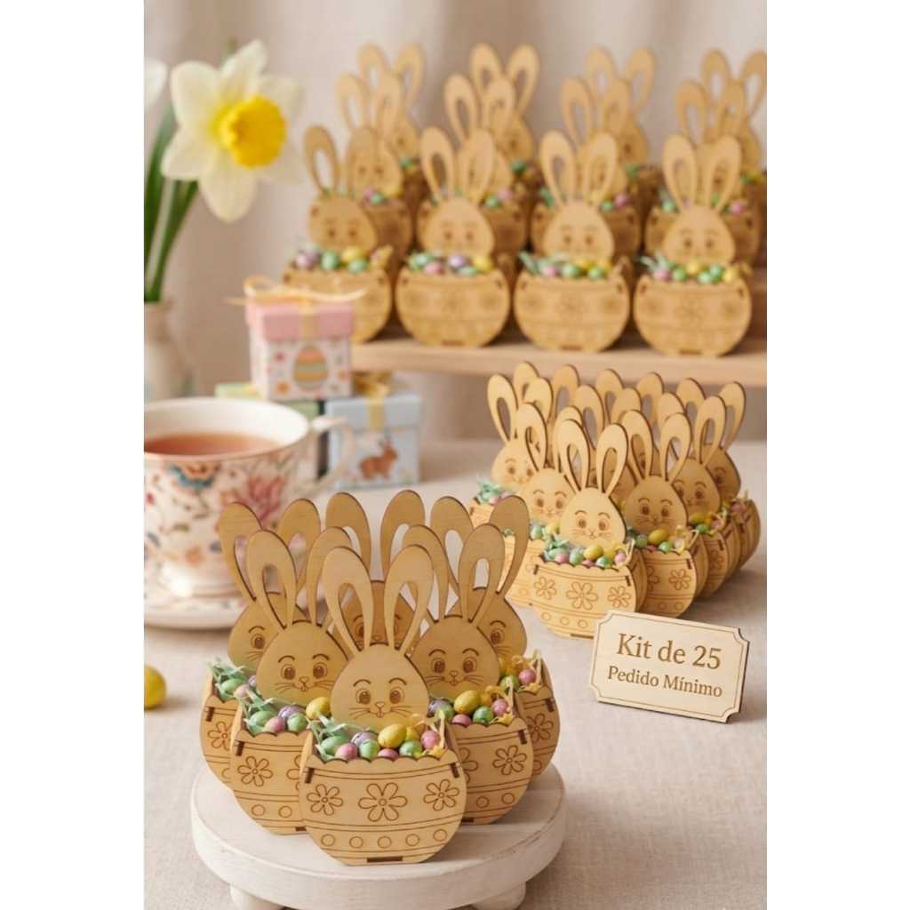 Kit Cesta Coelhinho de Páscoa MDF para Pintar e Rechear com Chocolates 25, 50 ou 100 Unidades em Oferta na Shopee