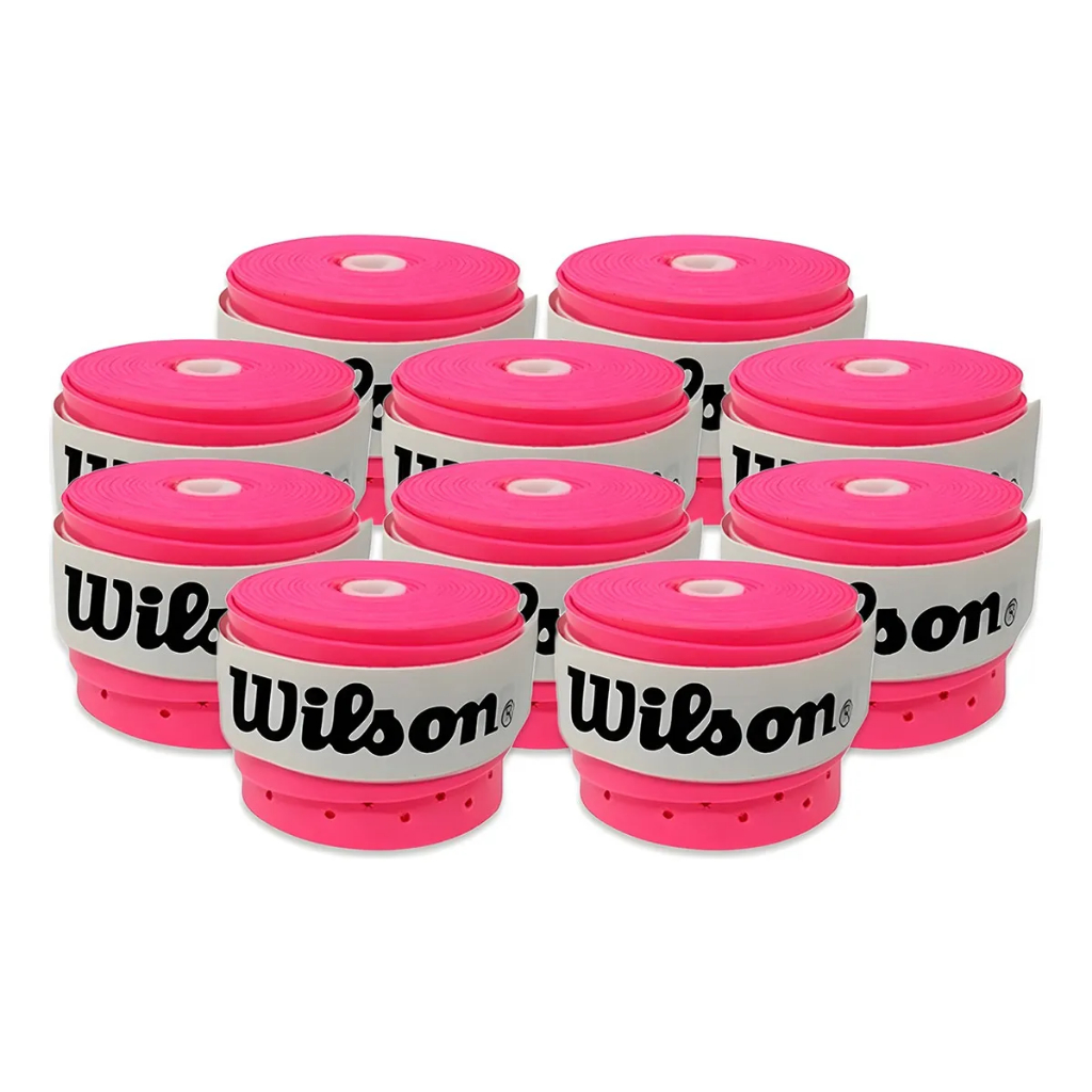 Kit 10 Overgrip Wilson Para Beach Tennis Tênis Padel Preto Cor Rosa Neon