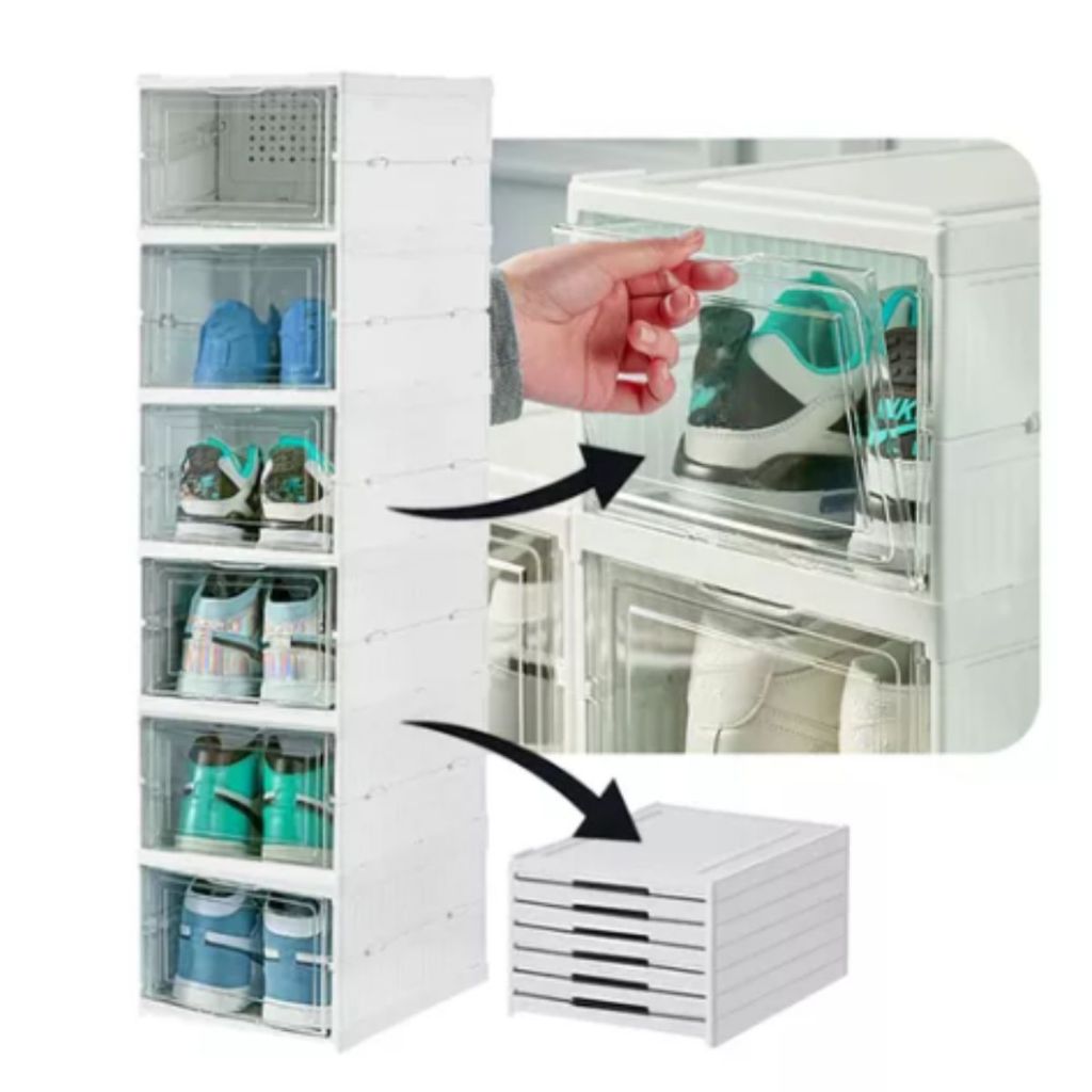 Sapateira Vertical Empilhável Caixa Sapato Tênis 6 Andares  Armário Portátil Dobrável Tampa Flip Tag em Oferta na Shopee