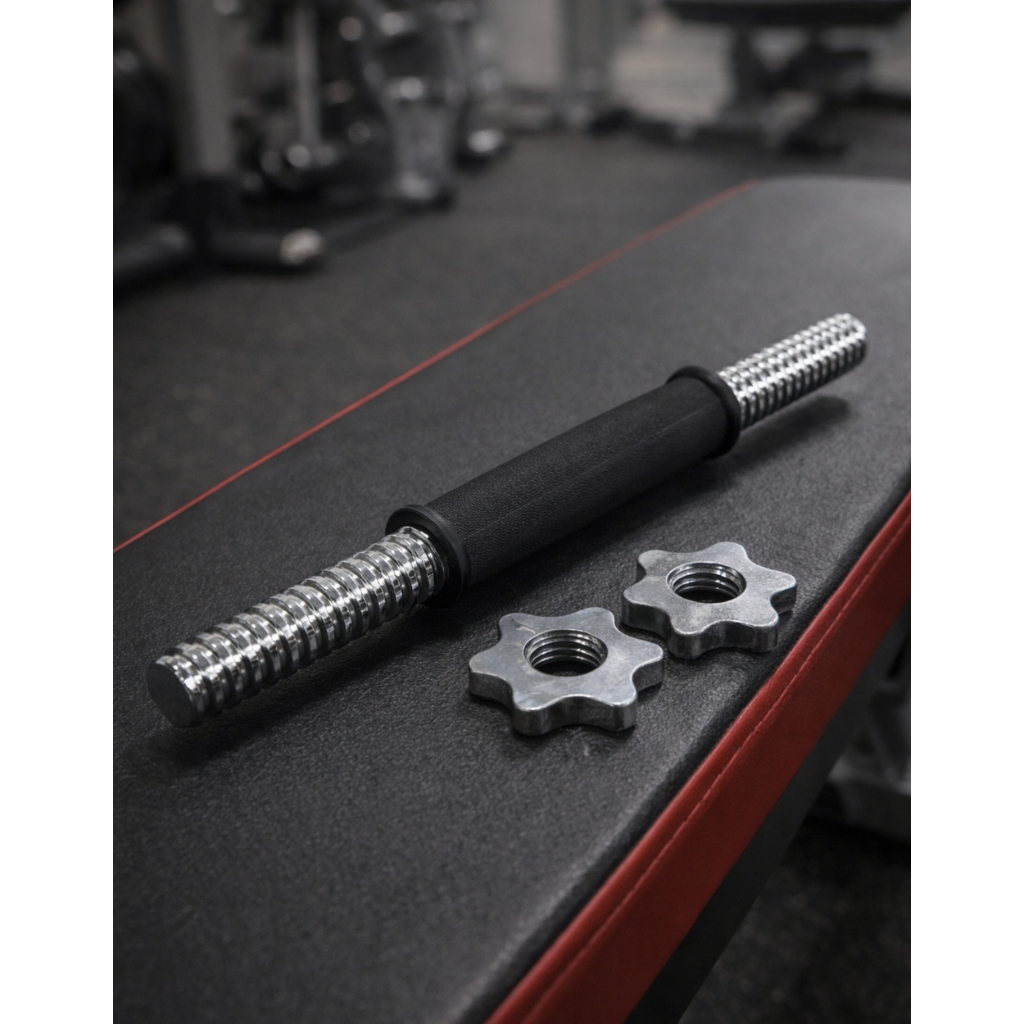 Barra Halter 35cm De Inox Com Rosca Sem Anilha Antiderrapante Rosca Direta Maciça Biceps Supino Agachamento Crucifixo 1u