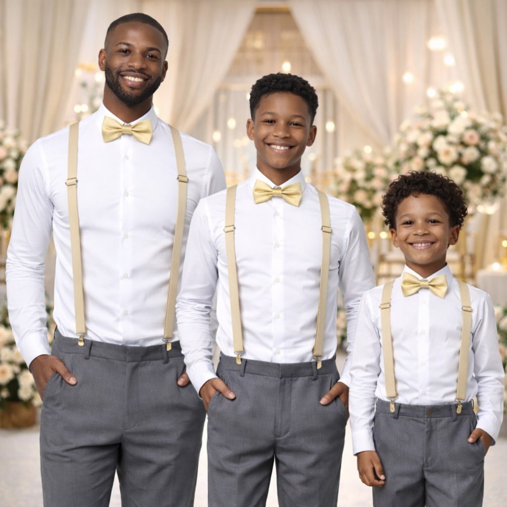 Suspensório Bege Off White e Gravata Borboleta Dourada +Cores |Kit Adulto/Infantil/Juvenil| Festa Fim de Ano/Casamento em Oferta na Shopee
