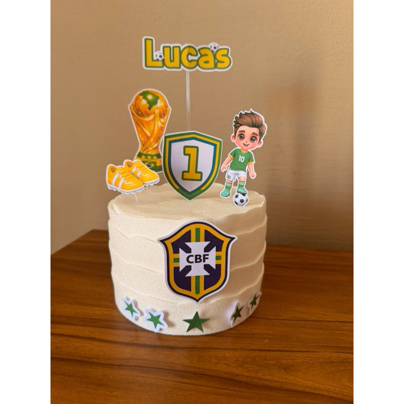 ENVIO IMEDIATO-Topo de Bolo Futebol Seleção Brasileira | Nome Personalizado | Festa Infantil