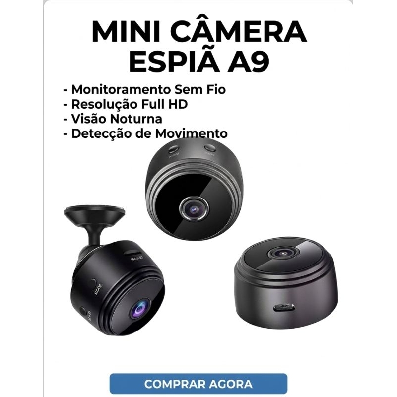 Câmera Espiã Mini HD Wi-Fi com Sensor de Presença, Visão Noturna e Suporte de Encaixe