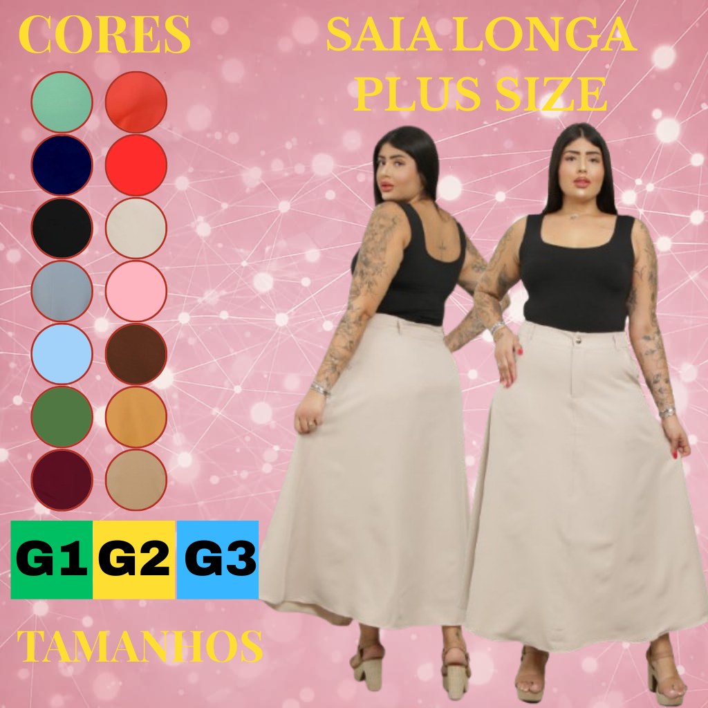 Saia Longa Plus size Alfaiataria Premium Evangélica Rodada