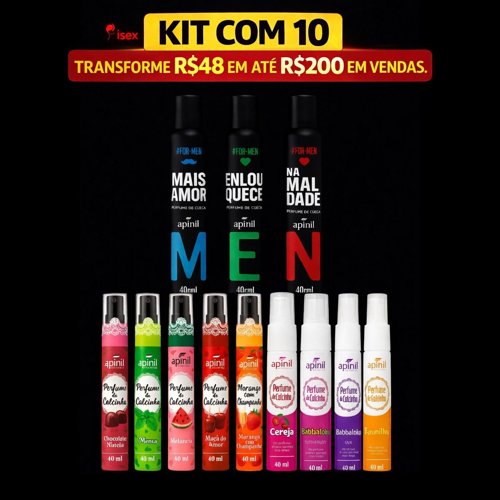 Kit com 10 Unidades 5 Perfume de Calcinha Intimo Feminino + 5 Perfume de Cueca Intimo Masculino Apinil