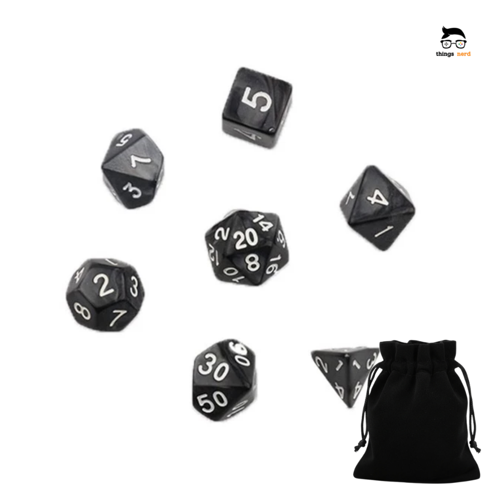 Jogo 7 Dados RPG Preto D4 D6 D8 D10 D10% D12 D20 Bolsa Kit Dungeos and Dragons D&D RPG de Mesa em Oferta na Shopee