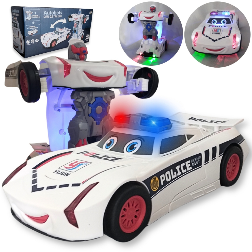 Carrinho De Polícia Transformers C/ Sirene Luz Bate E Volta
