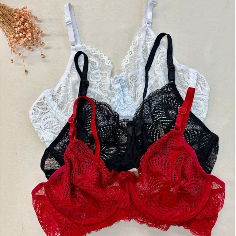 Kit Sutiã Sem Bojo De Renda Com Aro Sem Forro Lingerie Sensual