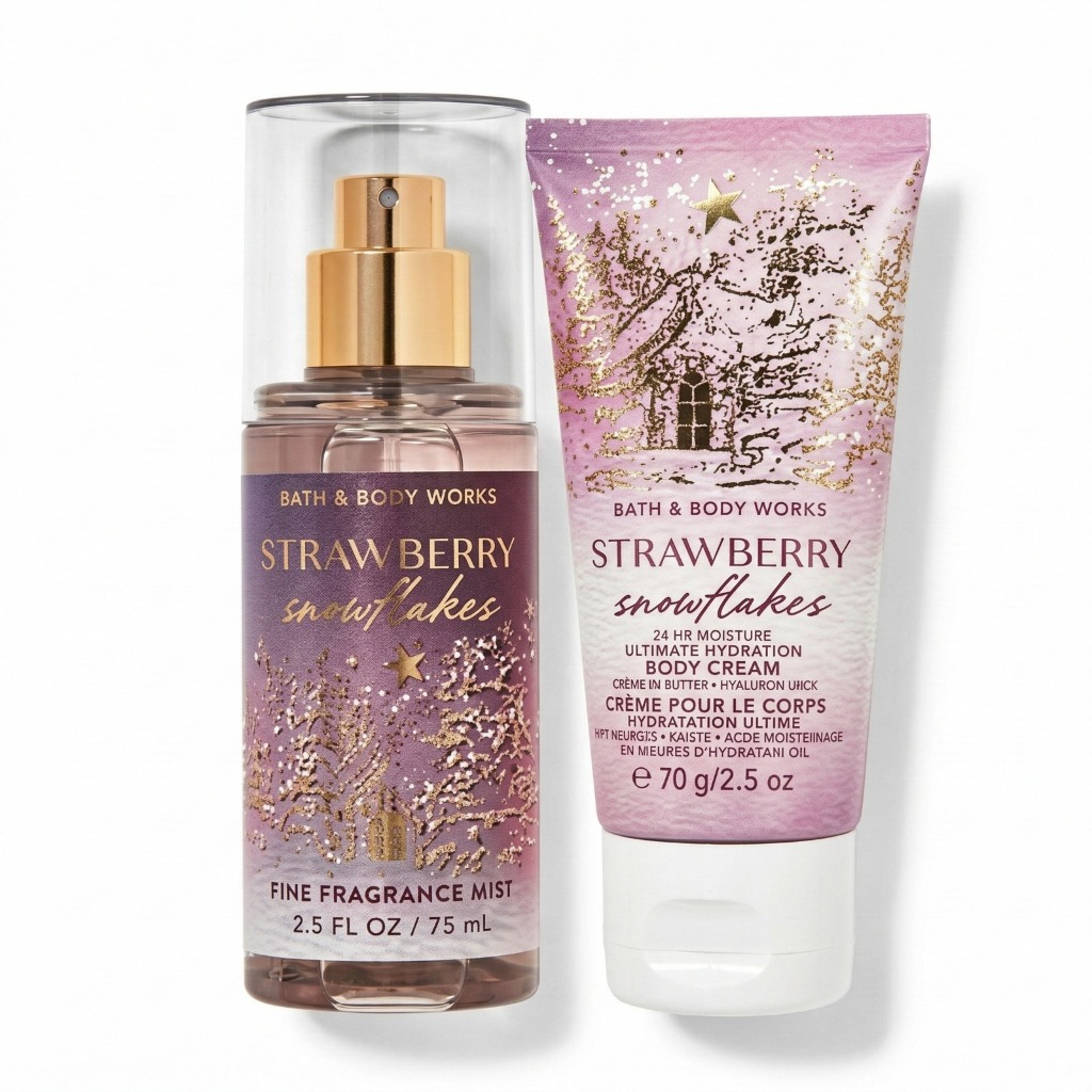 Kit Mini Strawberry Snowflakes Bath and Body Works Body Splasy + Hidratante