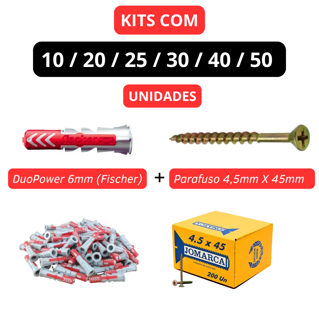 KIT Bucha Duopower Fisher (6mm)  + Parafuso Jomarca (4,5x45mm) - Alta Qualidade em Oferta na Shopee