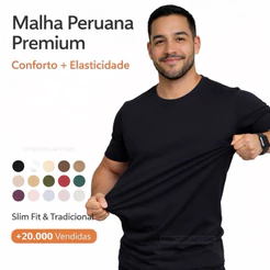 Camiseta Básica Masculina Malha Peruana Premium Slim Fit e Tradicional Regular- Alta qualidade.