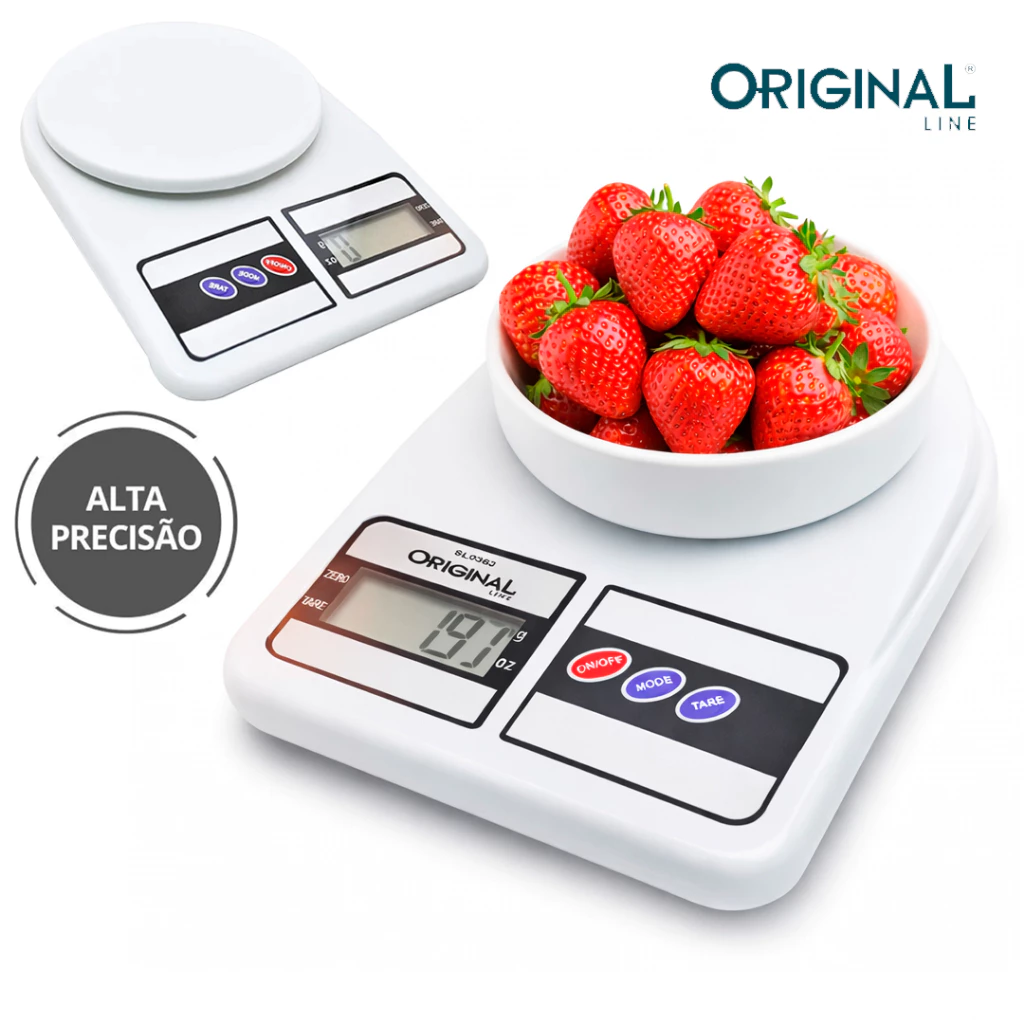Balança Digital Alta Precisão Cozinha Original Line Flat 10kg Nutrição Dieta Branco 10 Kg — imagem 1