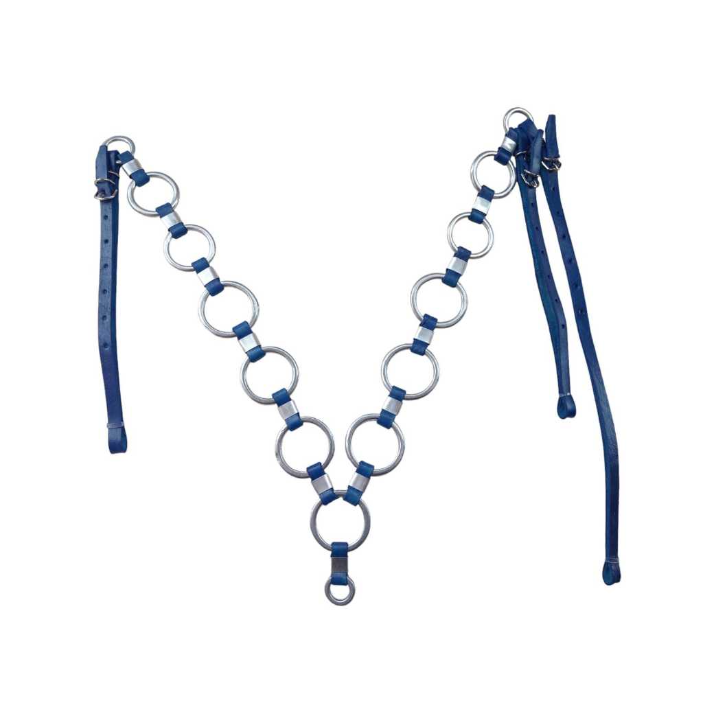 Peitoral de argolas em couro azul pra cavalo equinos Peiteira