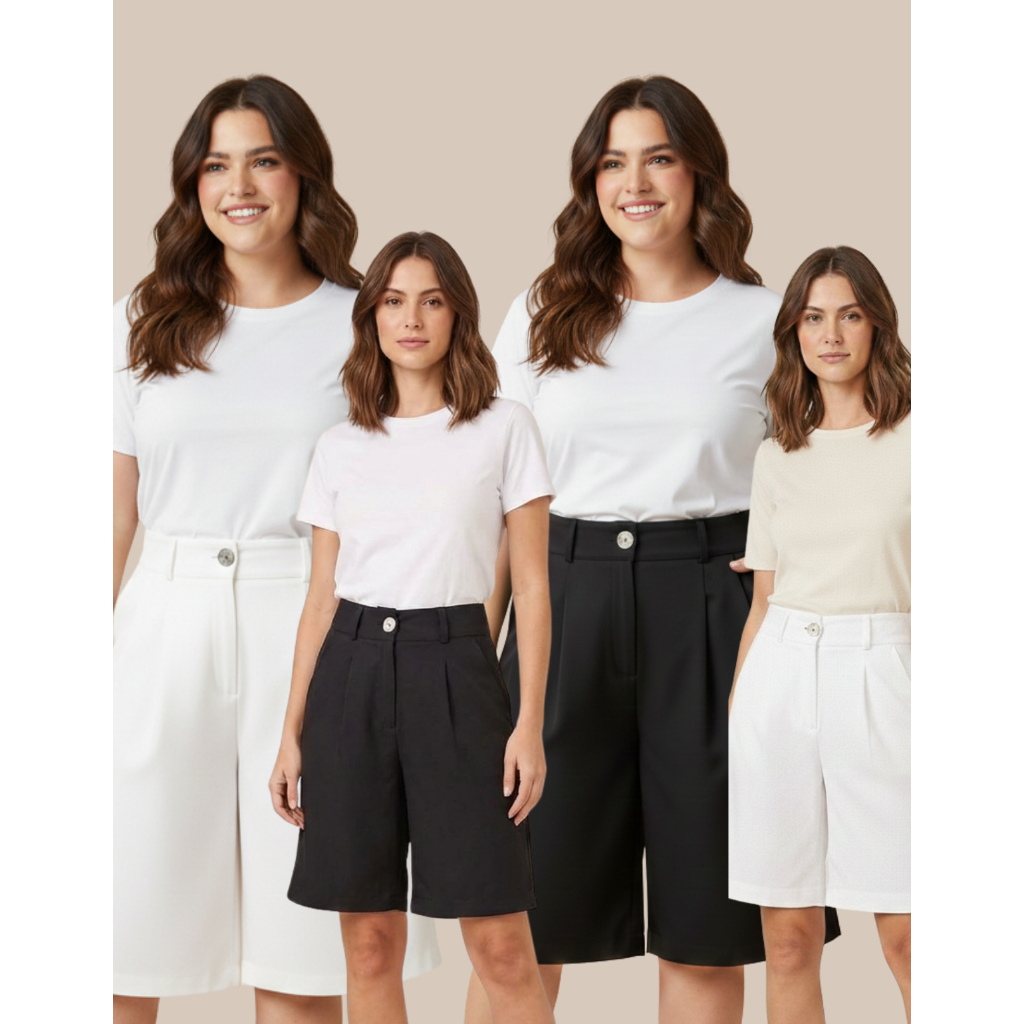 Bermuda Alfaiataria Feminina Cintura Alta Elegante Social Casual Moda Feminina Confortável Tendência Blogueira Verão