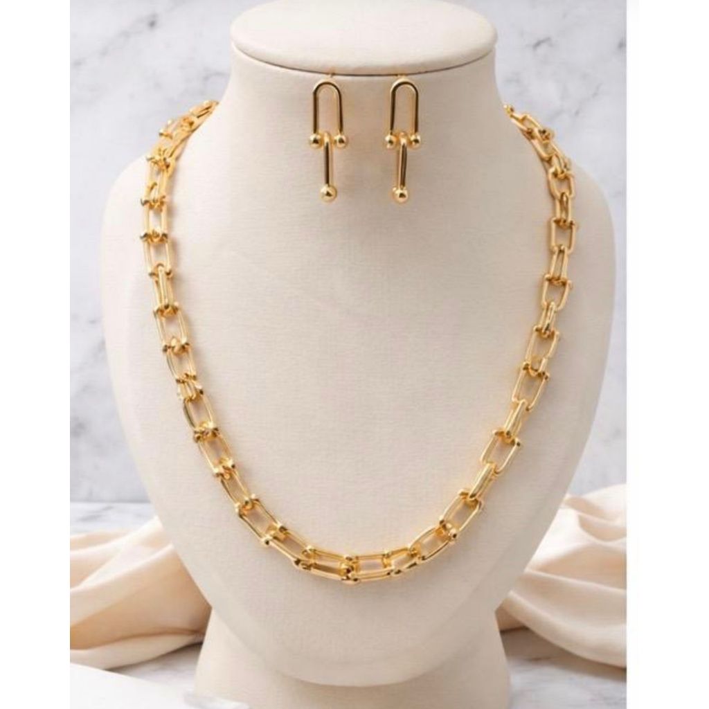 Kit Colar e Brinco Feminino Elo Prata Dourado Mais Vendido