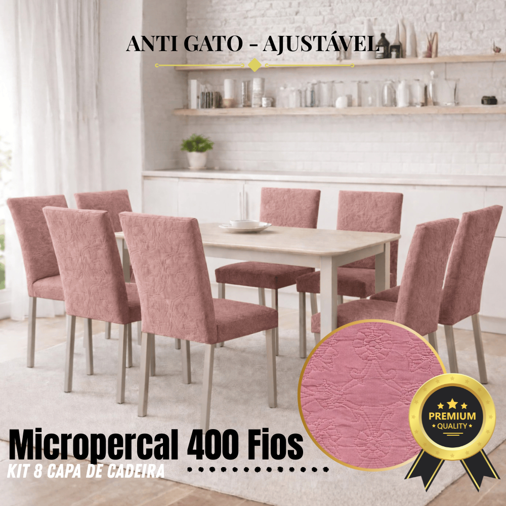 Kit 8 Capas de Cadeira Matelado  Micropercal 400 Fios Macia Ajustável Sala de Jantar e Cozinha
