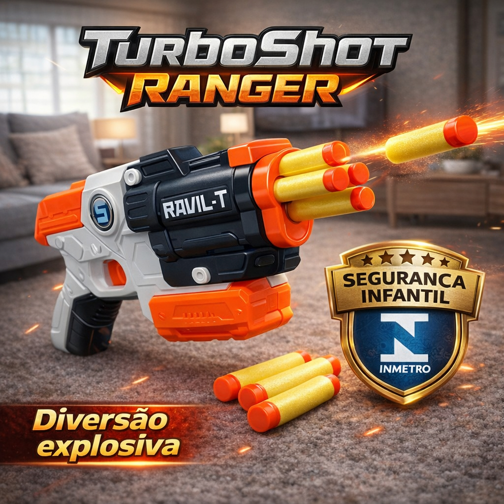 Lança Dardos Infantil com Refil TurboShot Ranger | Arma de Brinquedo com Dardos EVA Seguro INMETRO