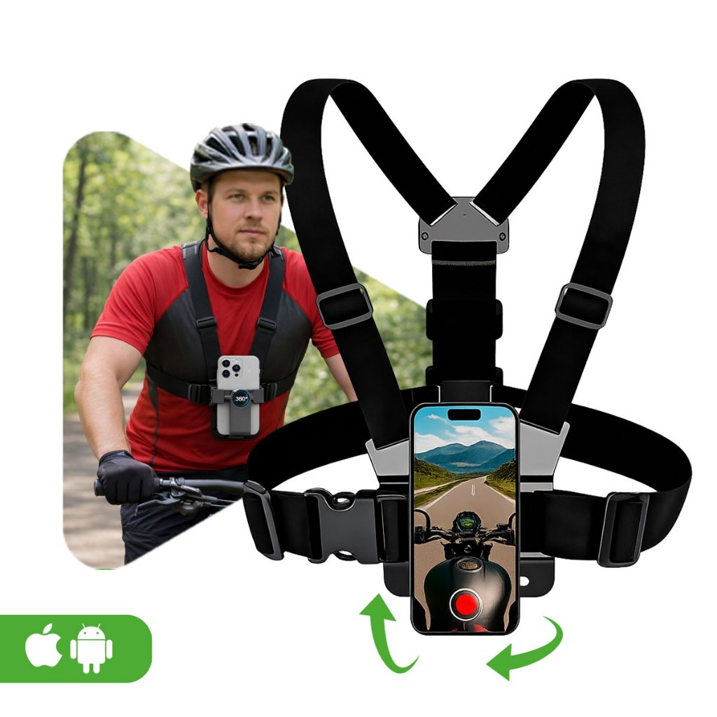 Suporte Peitoral Celular e GoPro Ajustável 360° Para Moto Bike Gravação POV Compatível iPhone Android