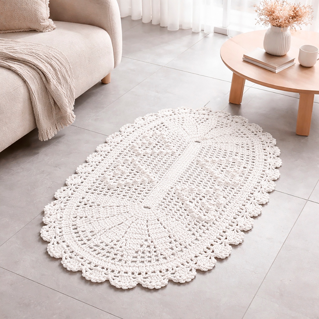 Tapete Coração em Crochê 100% Algodão 1,00 m x 55 cm Premium Artesanal Decorativo Sala Quarto