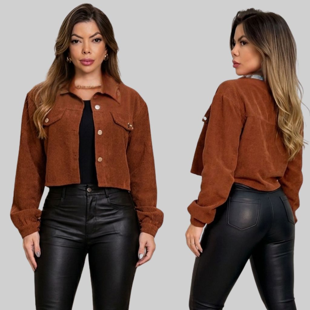 Jaqueta  Cotelê Elegante Femenino Moda tendencia 2026 Casual chic Inverno  P ao GG em Oferta na Shopee