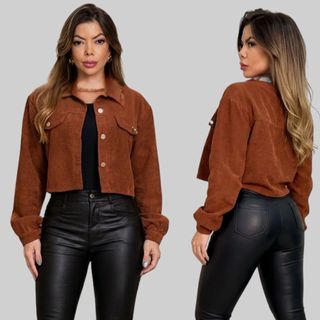 Jaqueta  Cotelê Elegante Femenino Moda tendencia 2026 Casual chic Inverno  P ao GG