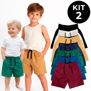 Kit 2 Short Bermudas Infantil Linho Menino 2 a 10 Anos Premium Criança Mauricinho em Oferta na Shopee