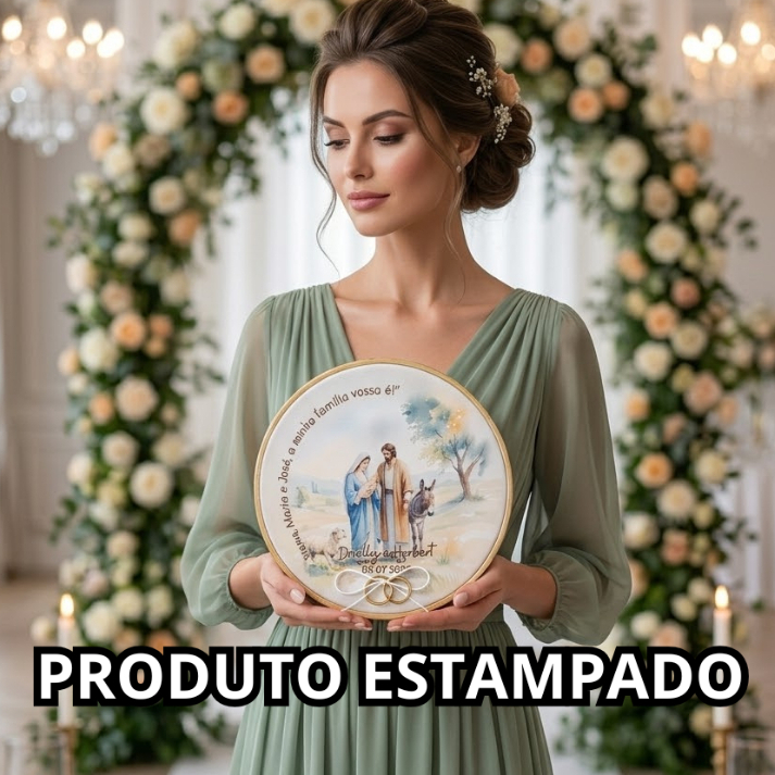 Porta Aliança para Casamento Sagrada Família Personalizado - Estampa Aquarelada