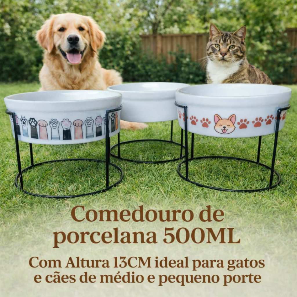 Pote de Ração Comedouro Bebedouro para Gatos com Suporte Elevado Porcelana em Oferta na Shopee