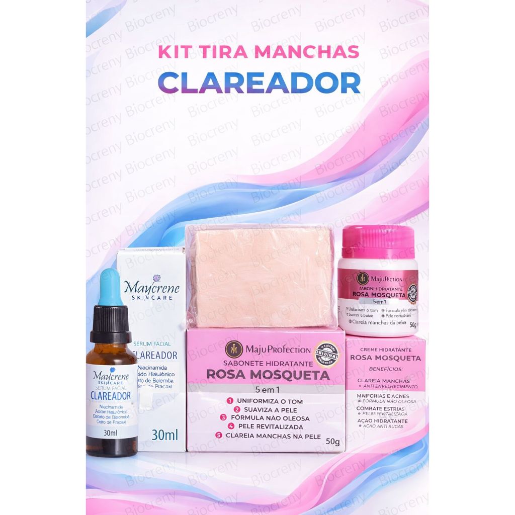 Kit Tira Manchas Melasma e Acne - Creme + Sabonete + Sérum Clareador Facial em Oferta na Shopee