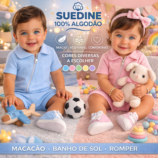 Macacão Bebê Romper Banho de Sol Suedine 100% Algodão com Zíper Roupa de Verão Menino e Menina em Oferta na Shopee