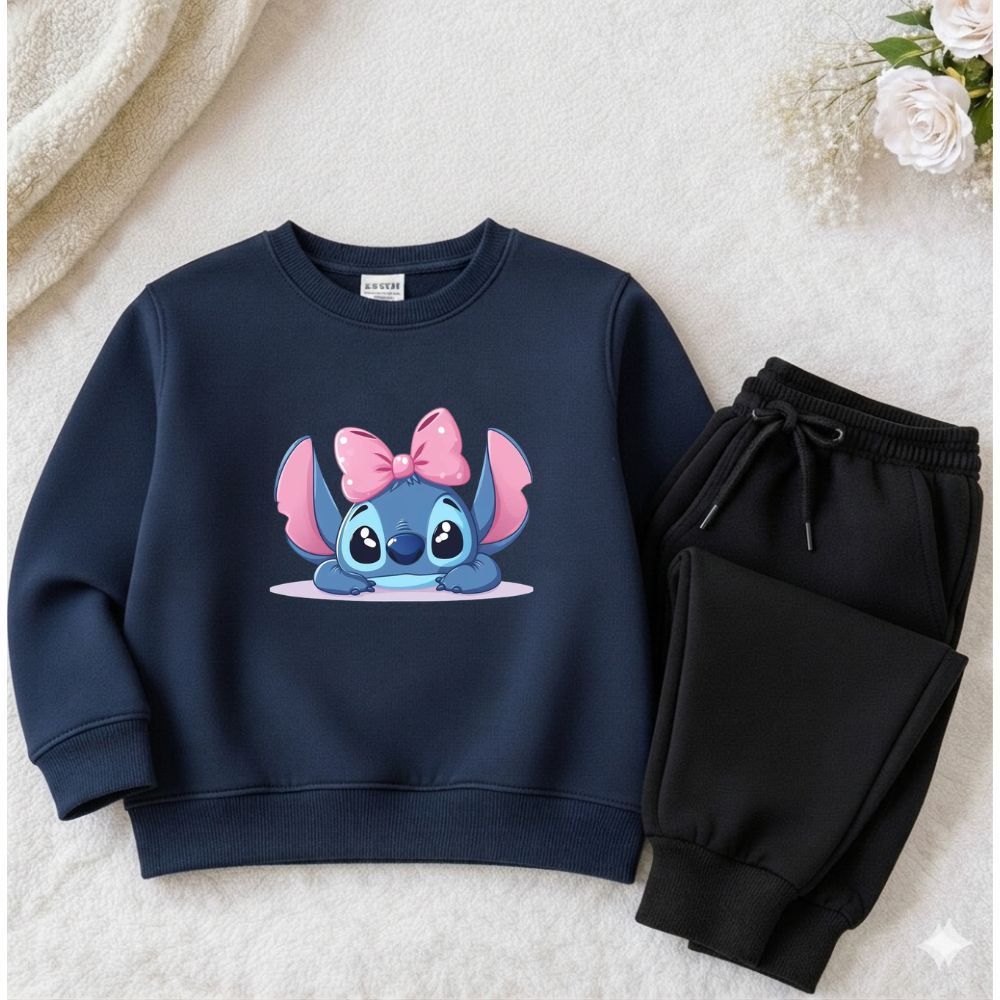 Conjunto infantil e juvenil meninas stitch calça moletom blusa gola careca flanelado