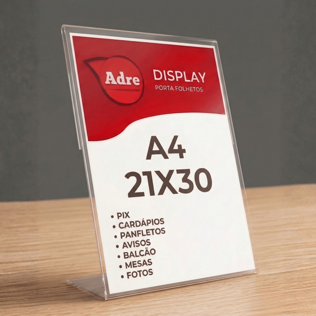 Display Expositor Suporte A4 21X30 L (ps) 2mm Acrílico Vertical Balcão Mesa