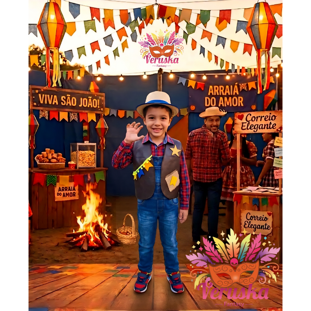 Colete São João Infantil Caipira Para Menino Xadrez Masculino Festa Junina