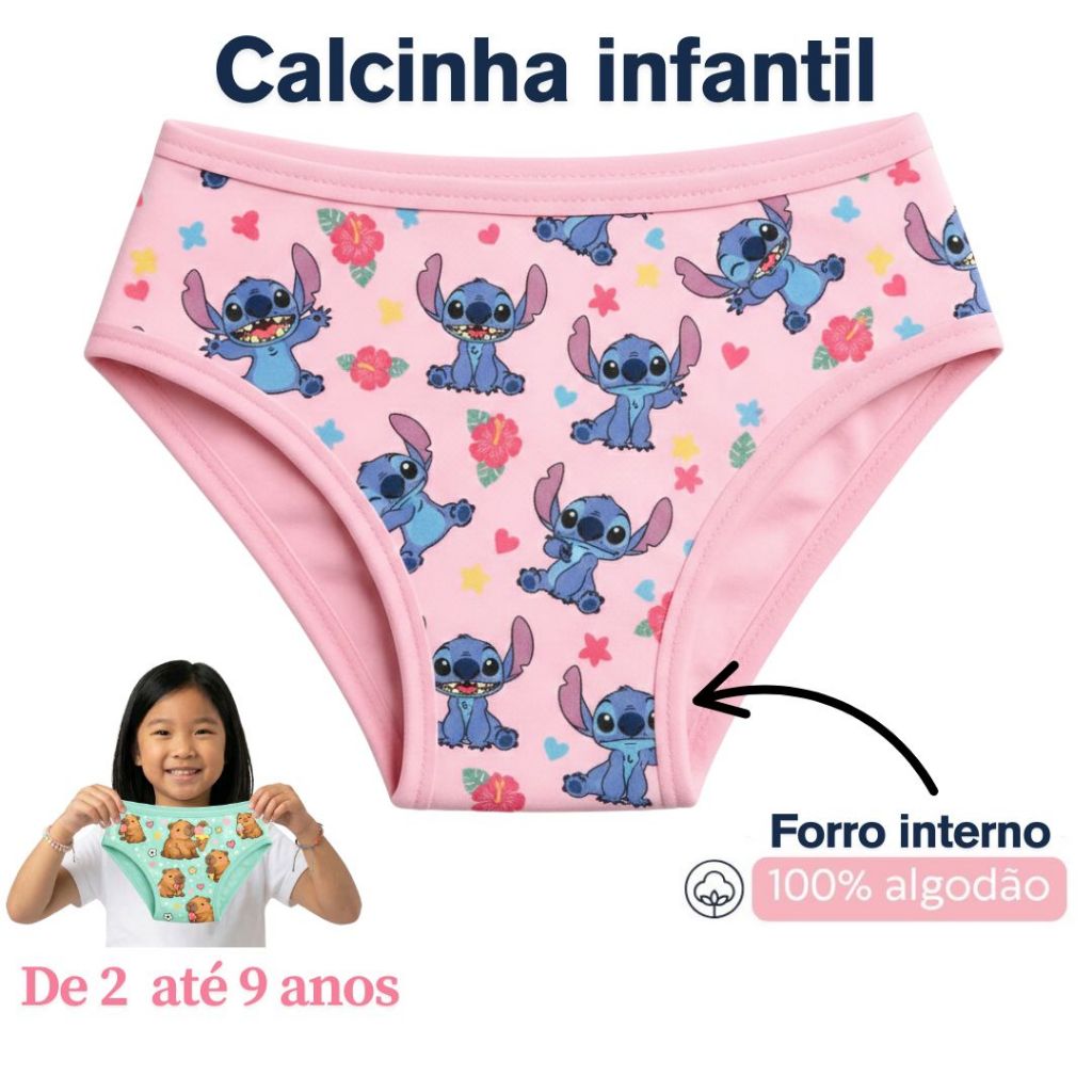 Kit 10 Calcinha Infantil Tanga Estampada Conforto Tecido Microfibra Com Forro Algodão