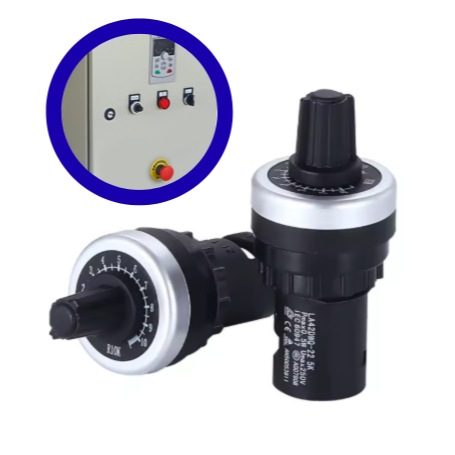 Potenciômetro Rotativo 22mm LA42DWQ-22 10K Controle Ajuste de Velocidade para Inversor de Frequência
