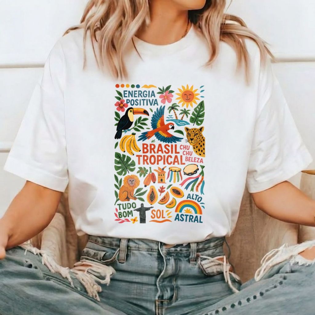 Blusa T-shirt Feminina 100% Algodão Básica Camiseta Manga Curta Estampada Barata