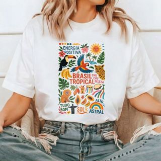 Blusa T-shirt Feminina 100% Algodão Básica Camiseta Manga Curta Estampada Barata