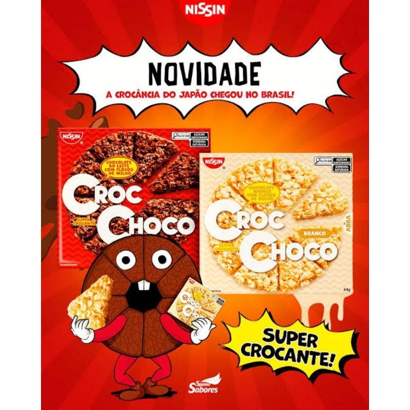 Kit Croc Choco, chocolate ao leite e chocolate branco envolvido em flocos de milho.