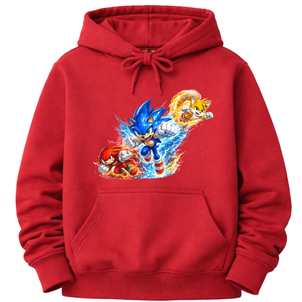 Moletom Infantil Sonic Estampa 3D Sonic Tails e Knuckles Super Velocidade Personagens Premium