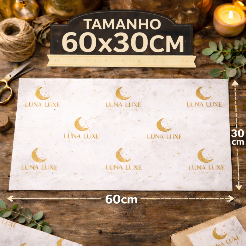 Detalhes do Kit Folhas Papel Seda Premium 60x30cm Estampa Personalizada Embrulho