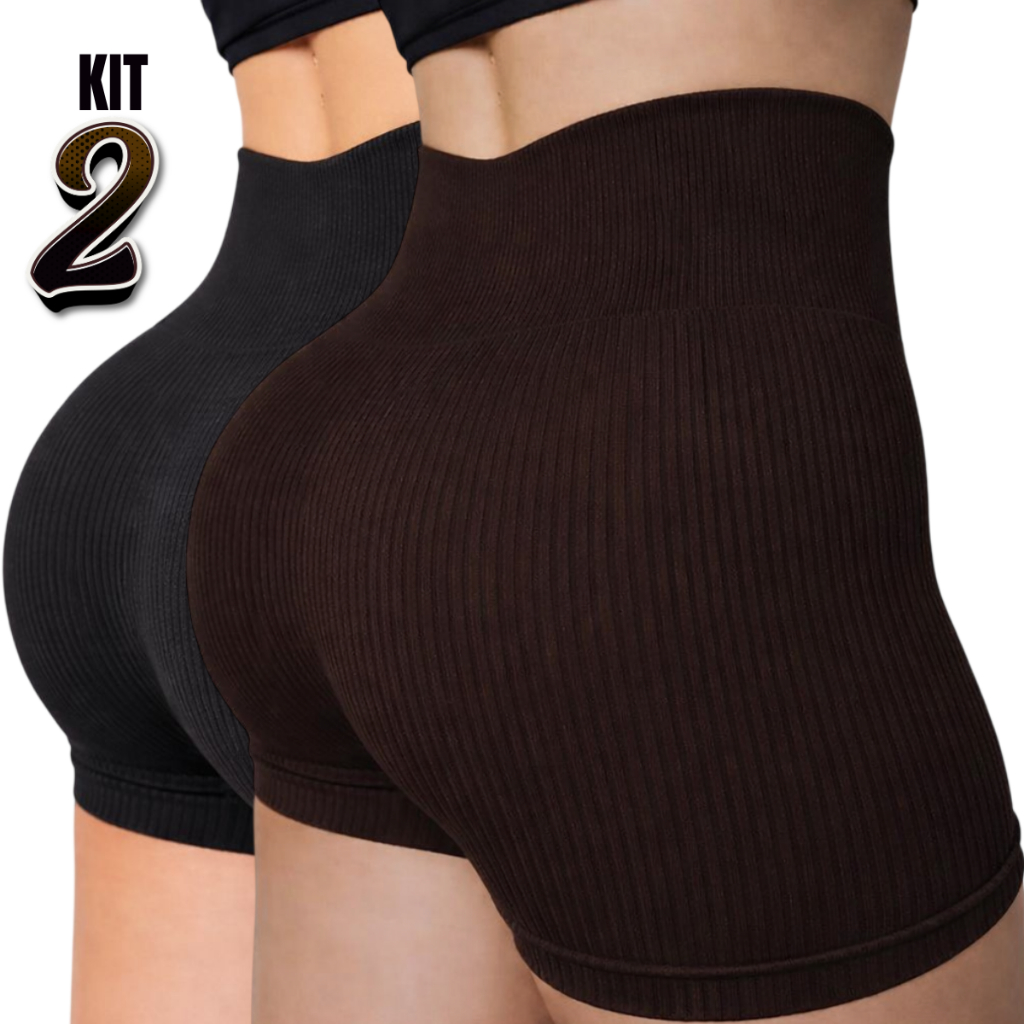 Kit 1/2/3 Short Feminino Fitness Cintura Alta Canelado Secagem Rápida Zero Transparente Esportivo em Oferta na Shopee