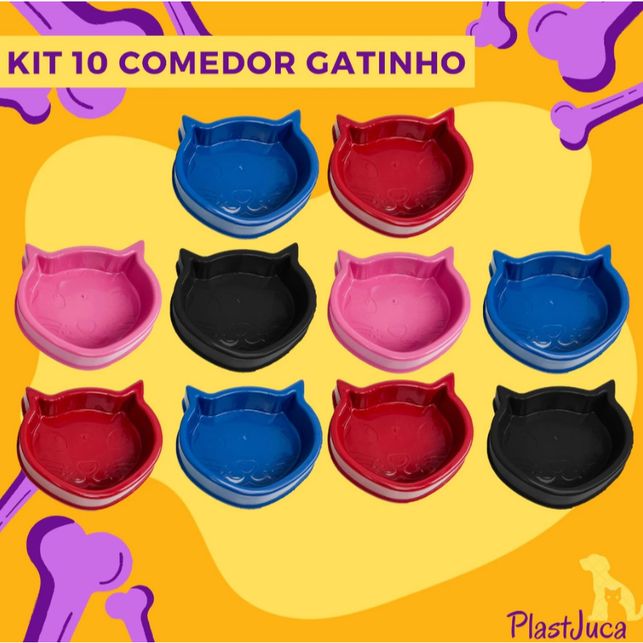 Kit 10 Comedouro Pet Gatinho 150ml Pote Ração Gato Cachorro Tigela Alimentador Pet